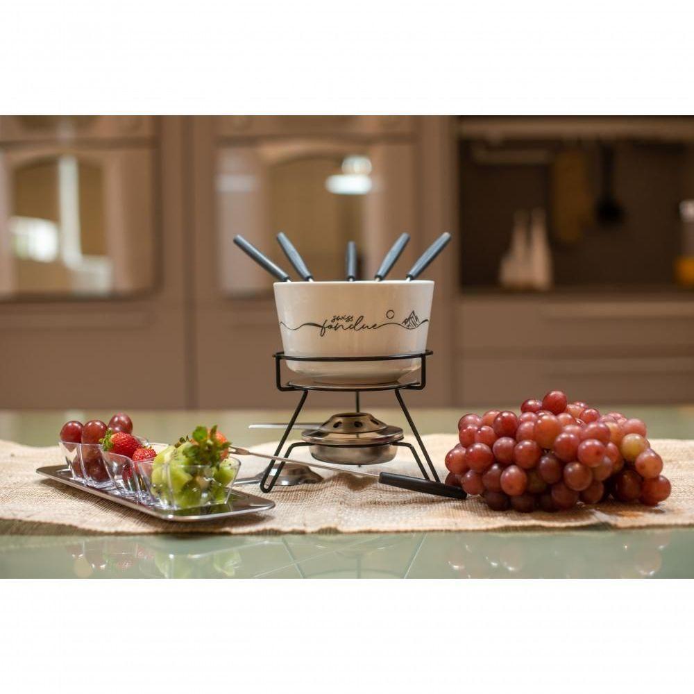 Aparelho De Fondue Queijo Chocolate Porcelana Fondue 8 Peças Serviço Conjunto Kit Cerâmica Swiss - 7