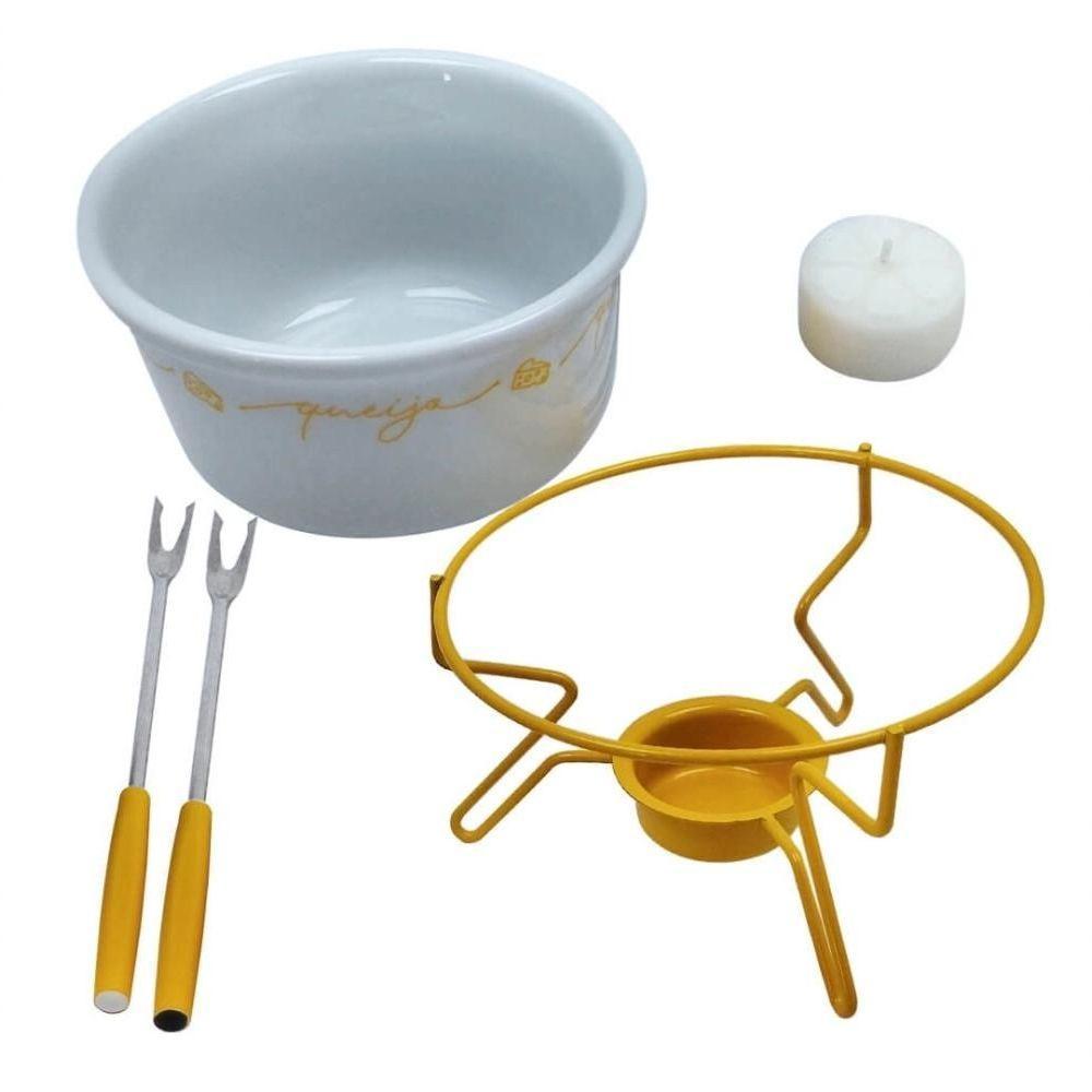 Aparelho De Fondue De Queijo Panela Porcelana Casal 5 Peças Conjunto Kit Para Duas Pessoas Ceramica - 3