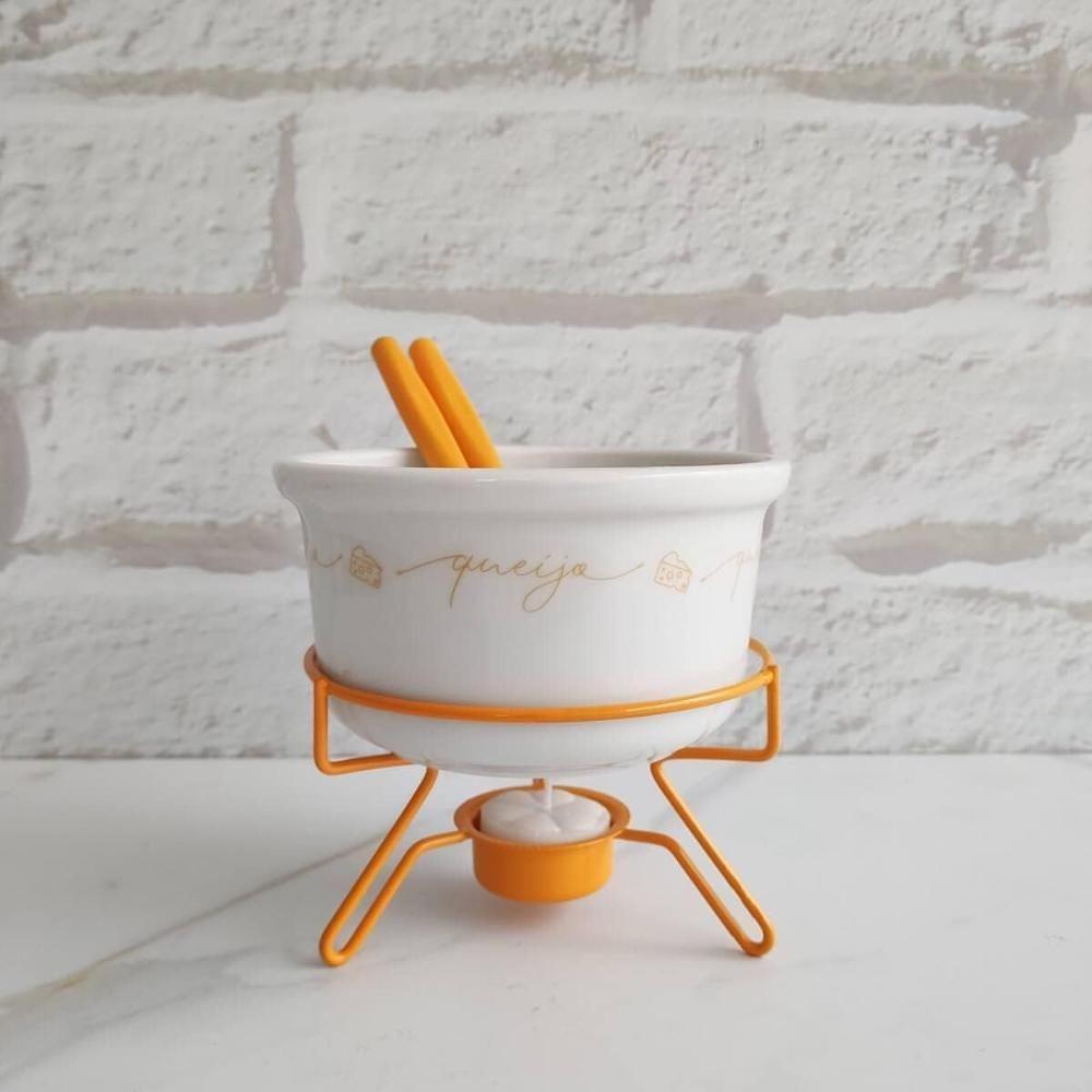 Aparelho De Fondue De Queijo Panela Porcelana Casal 5 Peças Conjunto Kit Para Duas Pessoas Ceramica - 5