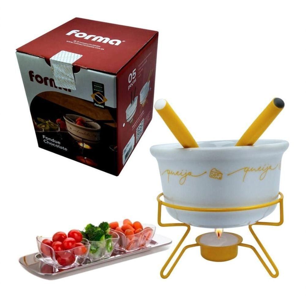 Aparelho De Fondue De Queijo Panela Porcelana Casal 5 Peças Conjunto Kit Para Duas Pessoas Ceramica - 6