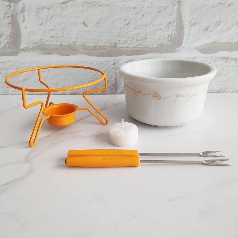 Aparelho De Fondue De Queijo Panela Porcelana Casal 5 Peças Conjunto Kit Para Duas Pessoas Ceramica - 8