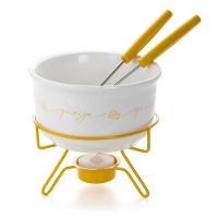 Aparelho De Fondue De Queijo Panela Porcelana Casal 5 Peças Conjunto Kit Para Duas Pessoas Ceramica - 1