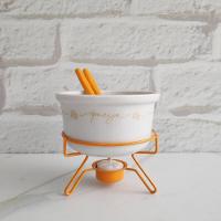 Aparelho De Fondue De Queijo Panela Porcelana Casal 5 Peças Conjunto Kit Para Duas Pessoas Ceramica - 5