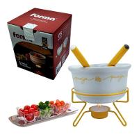 Aparelho De Fondue De Queijo Panela Porcelana Casal 5 Peças Conjunto Kit Para Duas Pessoas Ceramica - 6