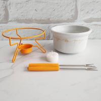 Aparelho De Fondue De Queijo Panela Porcelana Casal 5 Peças Conjunto Kit Para Duas Pessoas Ceramica - 8