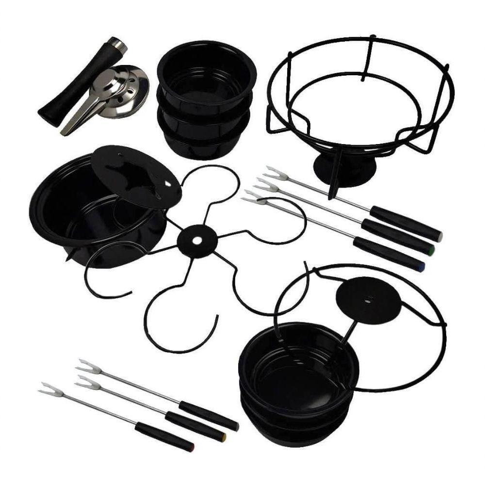 Aparelho De Fondue Esmaltado Viena Carroussel Molheiras Base Giratória 16 Peças Serviço Conjunto Kit - 2