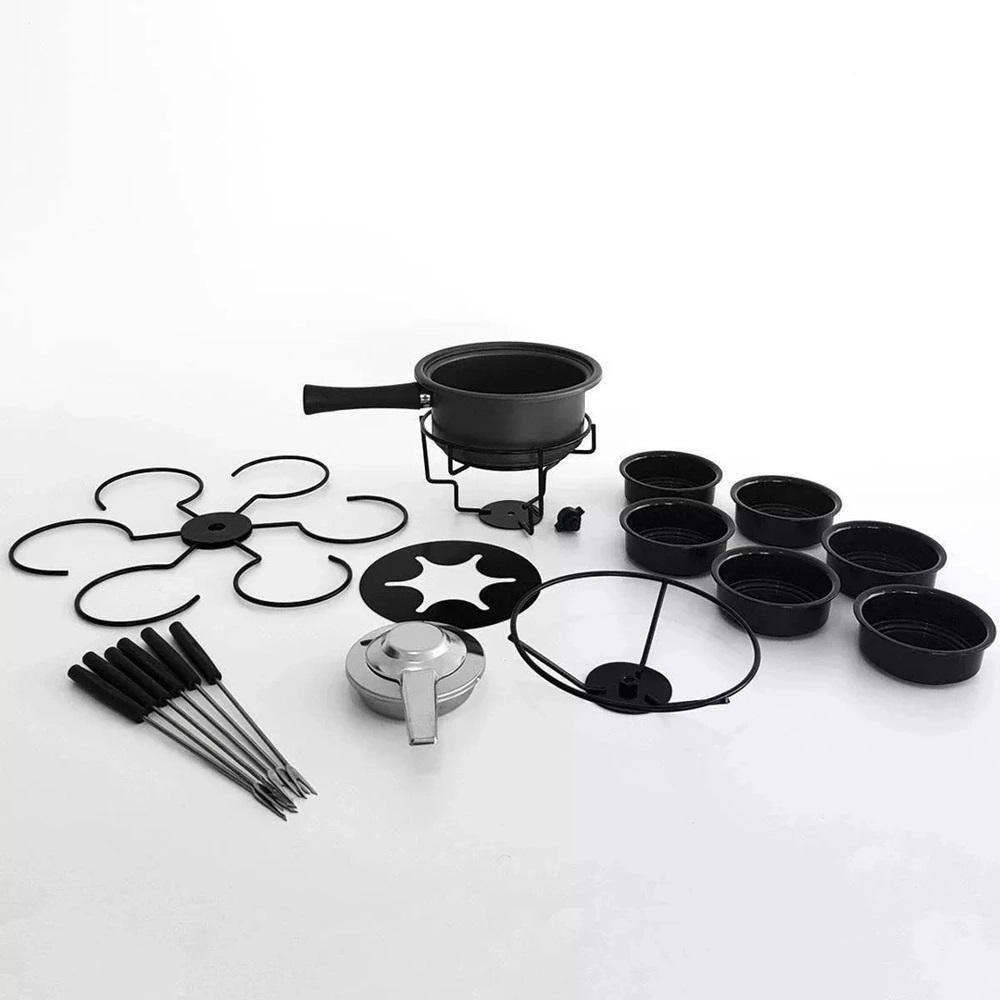 Aparelho De Fondue Esmaltado Viena Carroussel Molheiras Base Giratória 16 Peças Serviço Conjunto Kit - 7
