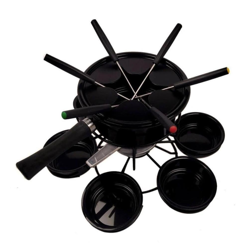 Aparelho De Fondue Esmaltado Viena Carroussel Molheiras Base Giratória 16 Peças Serviço Conjunto Kit - 8