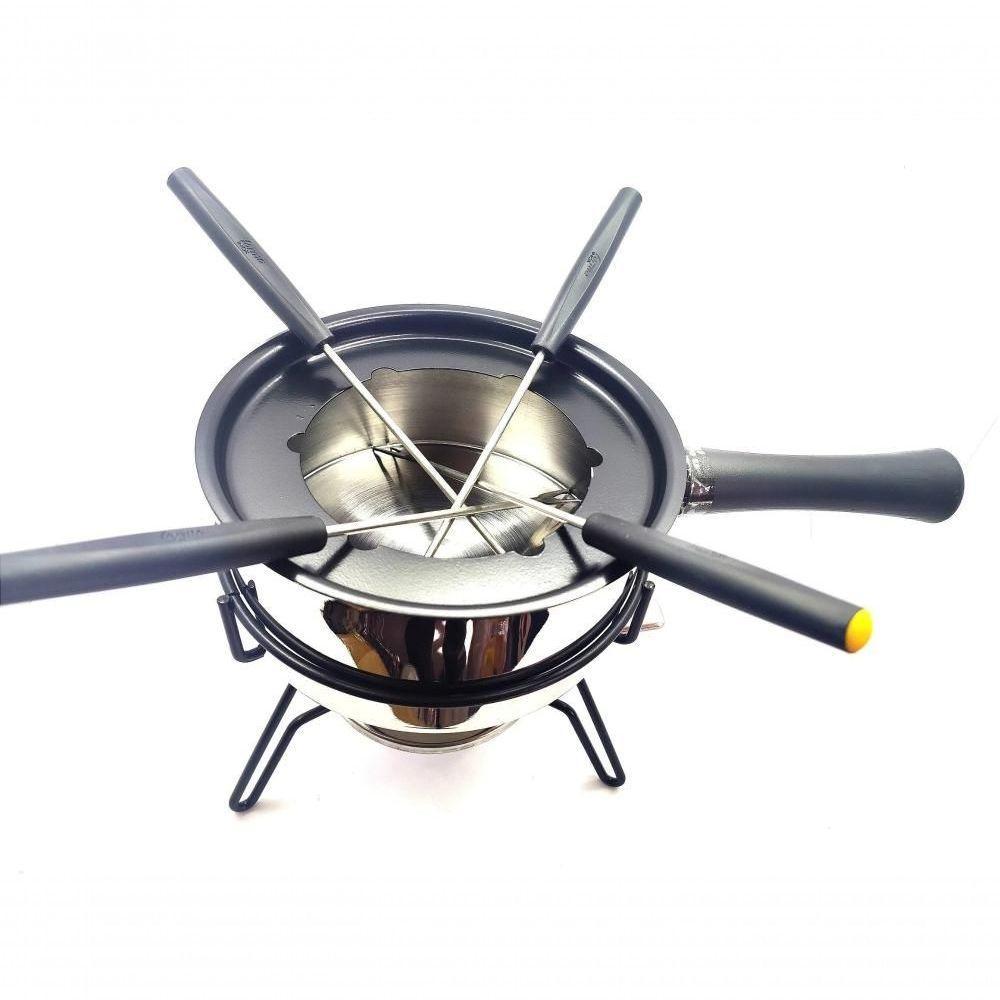 Aparelho De Fondue 9 Peças Panela De Aço Inox 1 Litro Para Carne Conjunto Serviço Kit óleo - 2