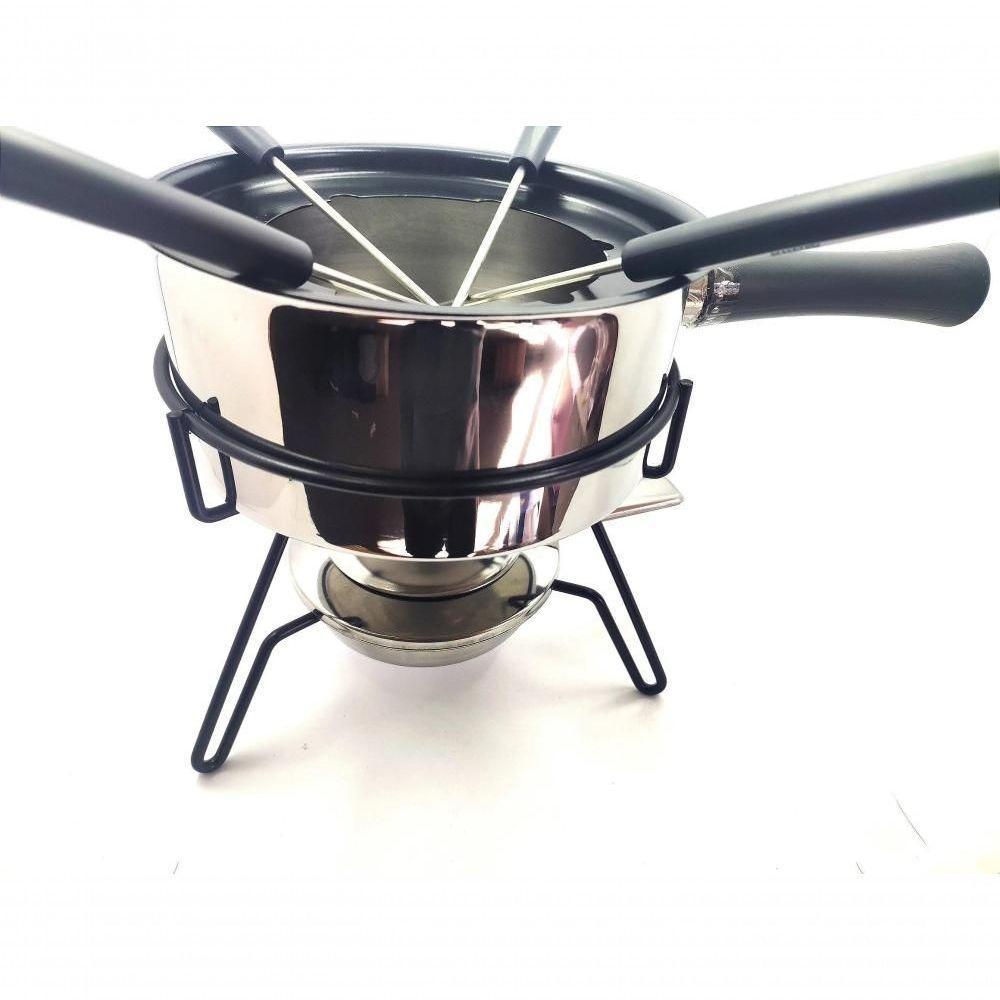 Aparelho De Fondue 9 Peças Panela De Aço Inox 1 Litro Para Carne Conjunto Serviço Kit óleo - 5
