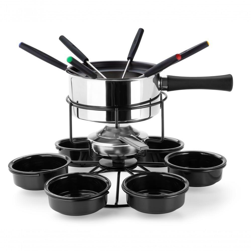 Aparelho De Fondue Inox Carroussel Base Giratória 17 Peças Fondue Salgado óleo Carnes Kit Conjunto - 1