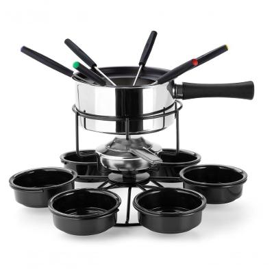 Aparelho De Fondue Inox Carroussel Base Giratória 17 Peças Fondue Salgado óleo Carnes Kit Conjunto