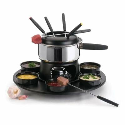 Aparelho De Fondue Giratório Carroussel 18 Peças Inox Carne Serviço Kit Conjunto óleo Frango
