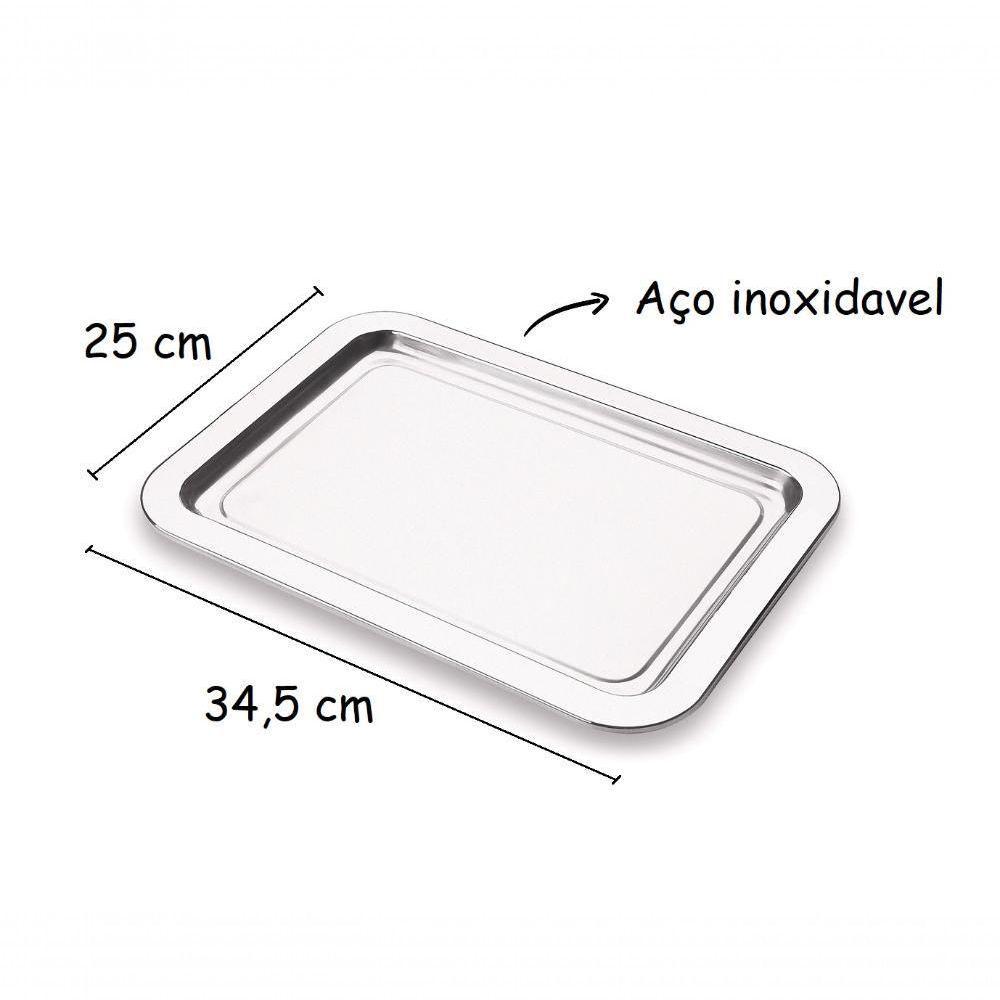 Bandeja Aço Inox Retangular 34x25 Cm Servir Casa Hospital Inoxidavel Higiene Aparador Multiuso - 2