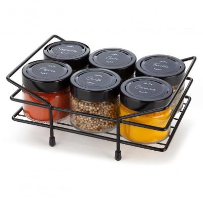 Porta Condimentos Temperos Ervas Chá 6 Potes De Vidro 195ml Suporte Preto Acompanha Cartela Adesivos