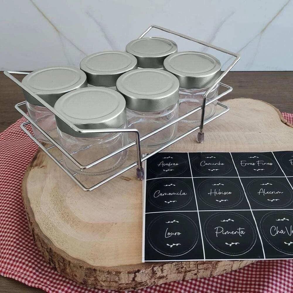 Kit Porta Condimentos Chá Temperos 6 Potes Vidro 195ml Acompanha Cartela Adesivos Para Identificar - 2