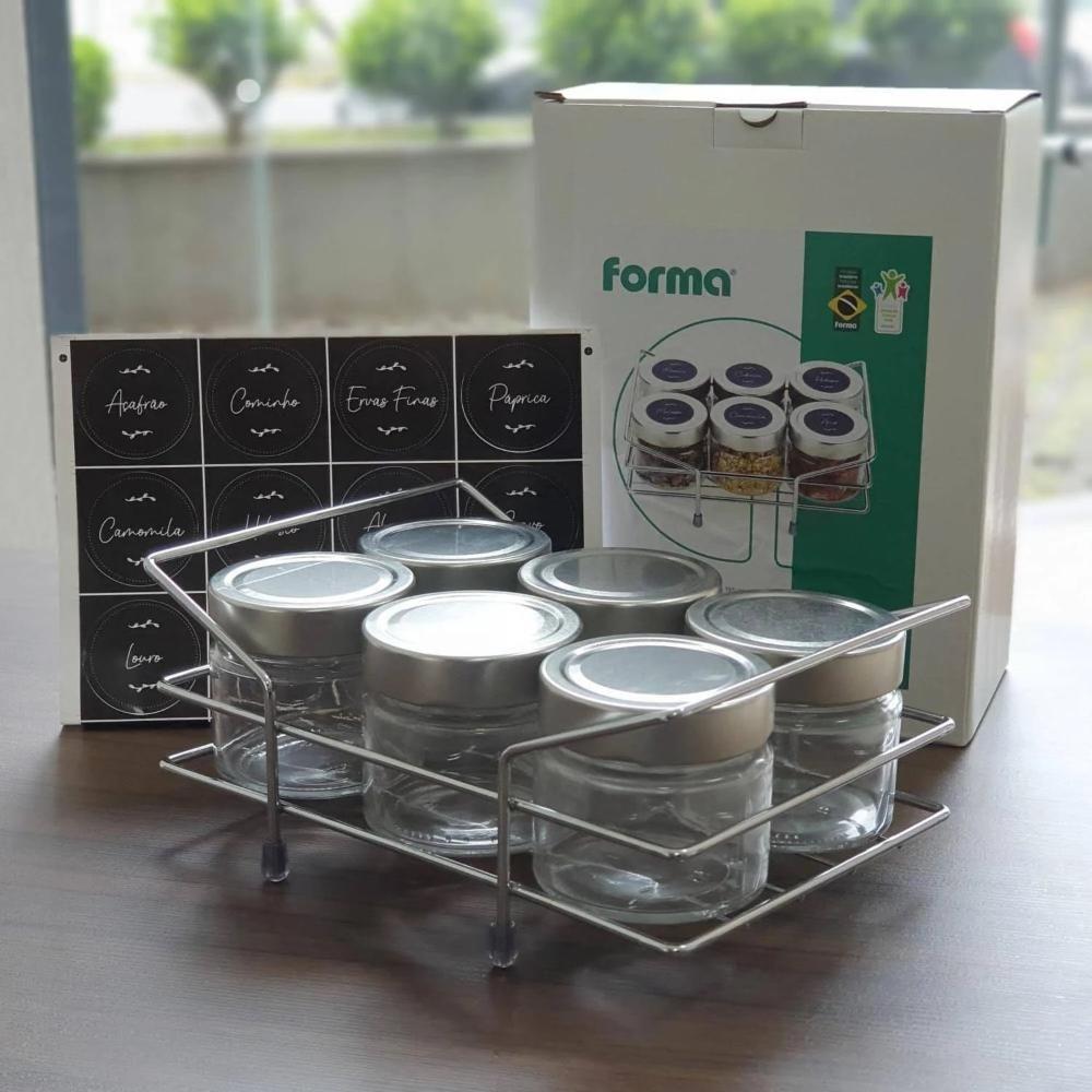 Kit Porta Condimentos Chá Temperos 6 Potes Vidro 195ml Acompanha Cartela Adesivos Para Identificar - 6