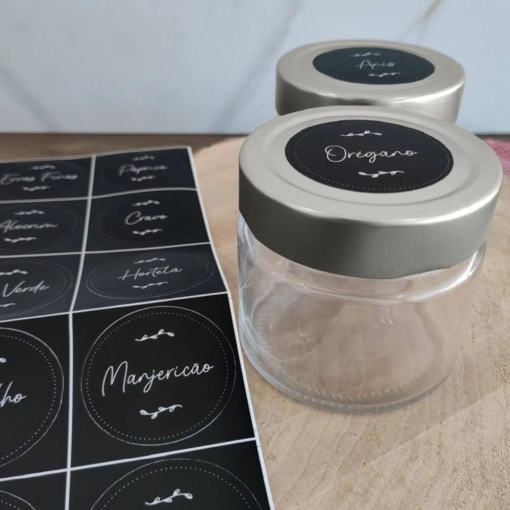 Kit Porta Condimentos Chá Temperos 6 Potes Vidro 195ml Acompanha Cartela Adesivos Para Identificar - 9