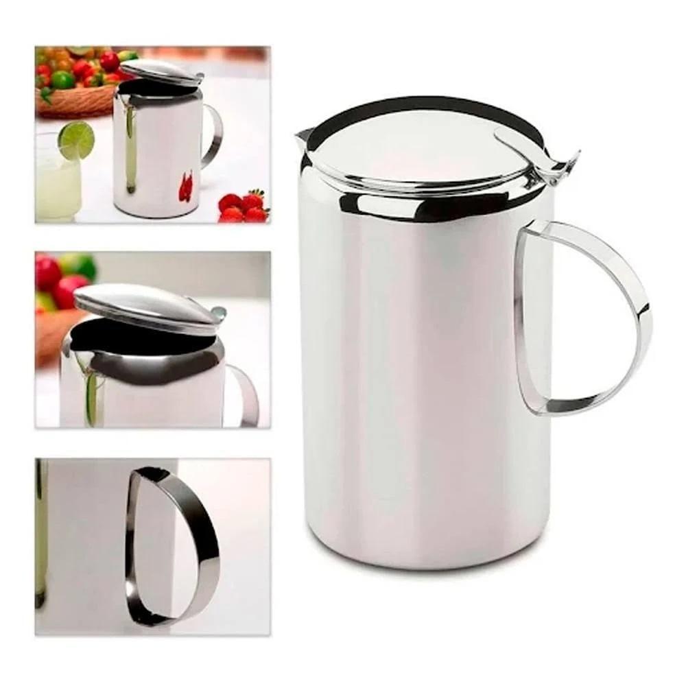 Jarra De Suco Inox 2,3 Litros Com Tampa água Saborizada Refresco Verão Com Bico Casa Cozinha - 4