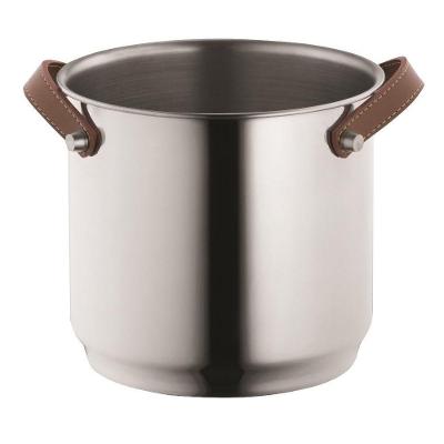 Balde De Gelo Inox Champanheira Com Alças De Couro 4,5 Litros Bar Festa Garrafas Geladas Alto Padrão