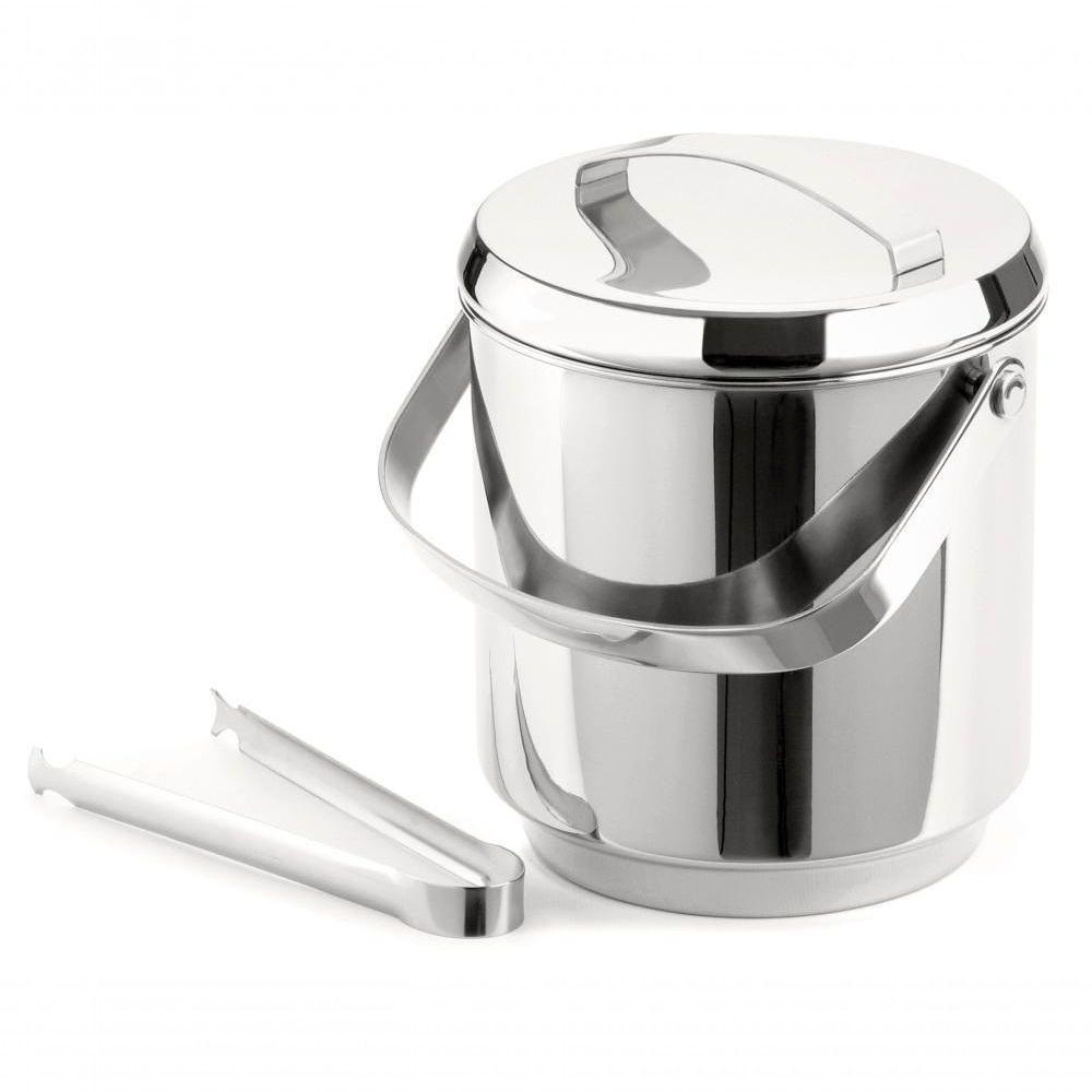 Balde De Gelo Inox Com Pegador Pinça 2,3 Litros Baldinho Container Interno Removível Para Guardar - 1