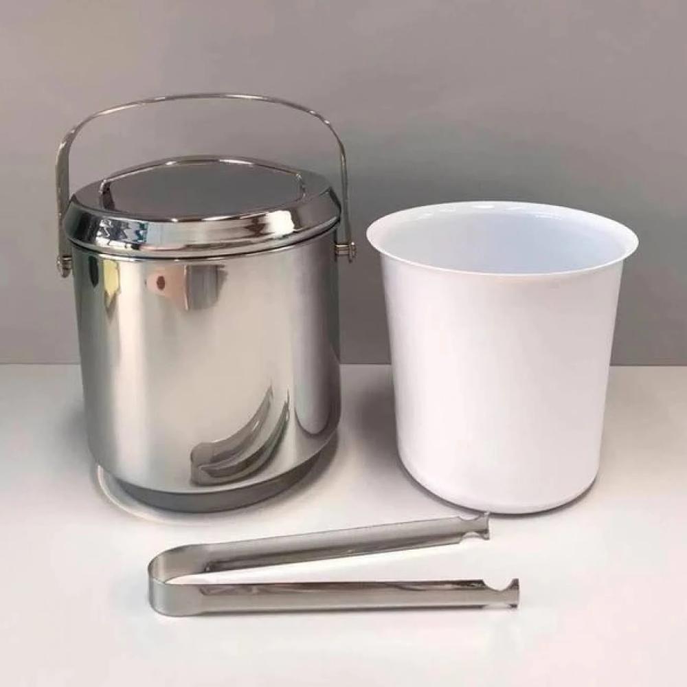 Balde De Gelo Inox Com Pegador Pinça 2,3 Litros Baldinho Container Interno Removível Para Guardar - 7
