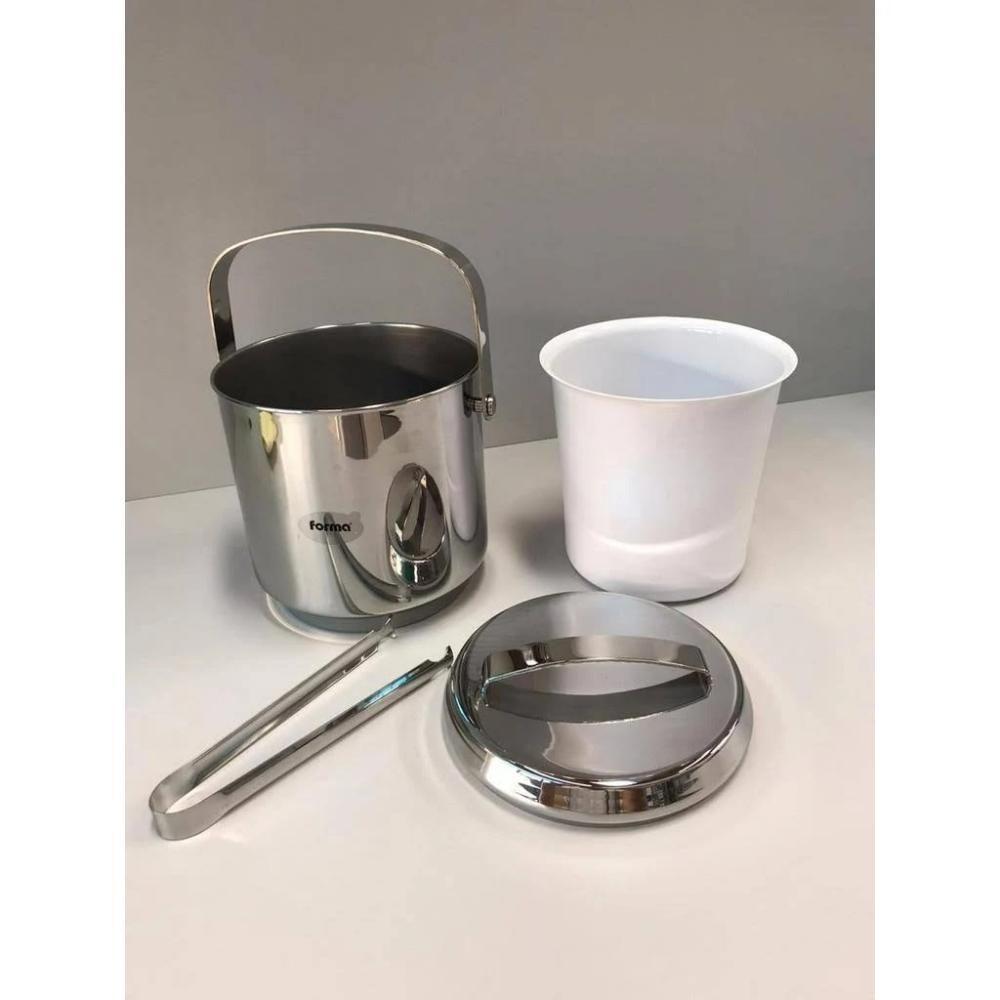 Balde De Gelo Inox Com Pegador Pinça 2,3 Litros Baldinho Container Interno Removível Para Guardar - 9