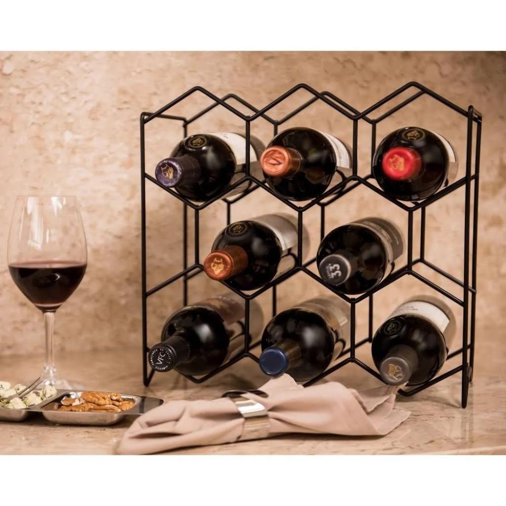 Adega De Mesa Bancada Vinho Garrafa Champanhe Colméia 8 Garrafas Acabamento Preto Bar Casa Cozinha - 4