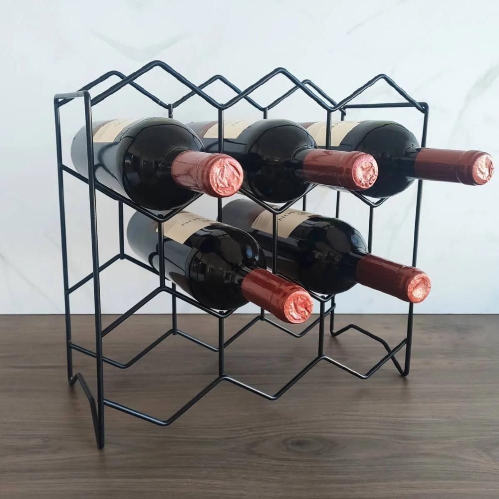 Adega De Mesa Bancada Vinho Garrafa Champanhe Colméia 8 Garrafas Acabamento Preto Bar Casa Cozinha - 6
