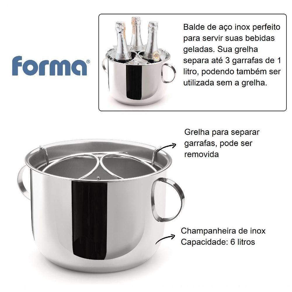 Champanheira Inox Com Separador Divisor Removível Para 3 Garrafas Balde De Gelo 6 Litros Bar Bebida - 3