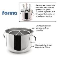 Champanheira Inox Com Separador Divisor Removível Para 3 Garrafas Balde De Gelo 6 Litros Bar Bebida - 3