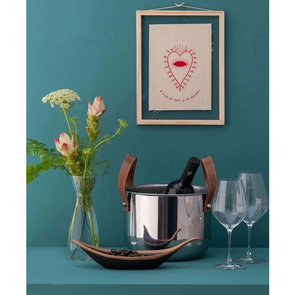 Champanheira Inox 12 Litros Grande Firenze Com Alças Couro Balde De Gelo Gigante Garrafa Champagne - 3