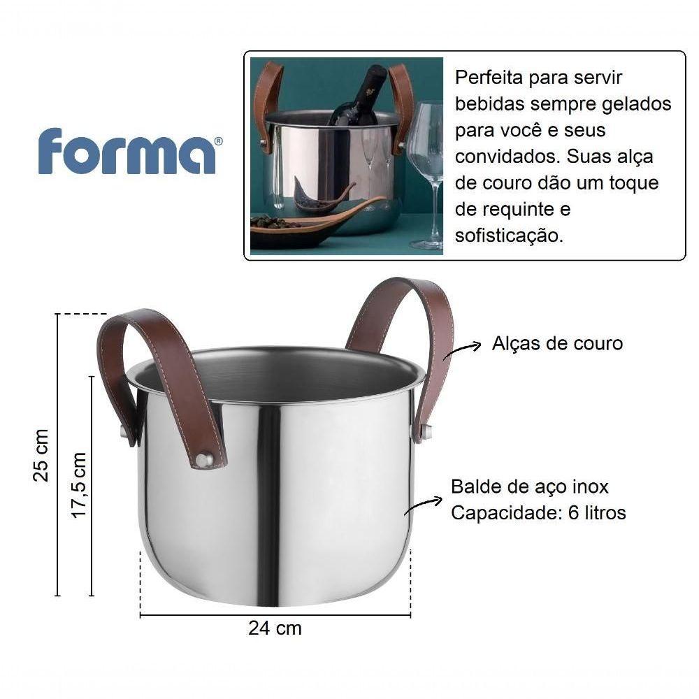 Champanheira Inox Balde De Gelo Com Alças De Couro 6 Litros Luxo Festa Bar Evento - 3