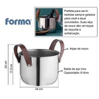 Champanheira Inox Balde De Gelo Com Alças De Couro 6 Litros Luxo Festa Bar Evento - 3