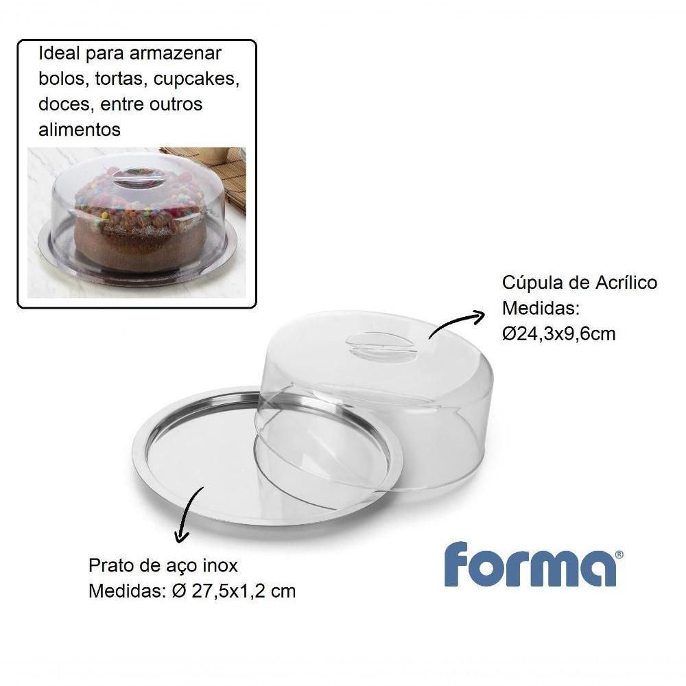 Boleira Prato Para Bolo Pop Base Aço Inox Com Cúpula Tampa - 3
