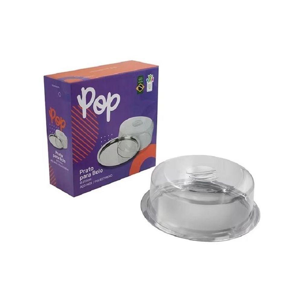 Boleira Prato Para Bolo Pop Base Aço Inox Com Cúpula Tampa - 4
