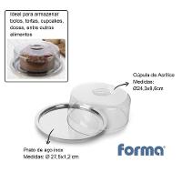 Boleira Prato Para Bolo Pop Base Aço Inox Com Cúpula Tampa - 3