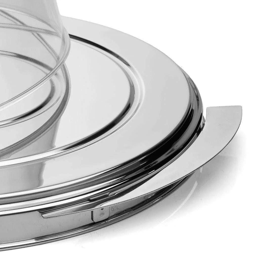 Prato Para Bolo Pudim Inox Boleira Cúpula Acrílica 27,5cm - 8