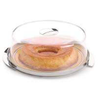 Prato Para Bolo Pudim Inox Boleira Cúpula Acrílica 27,5cm