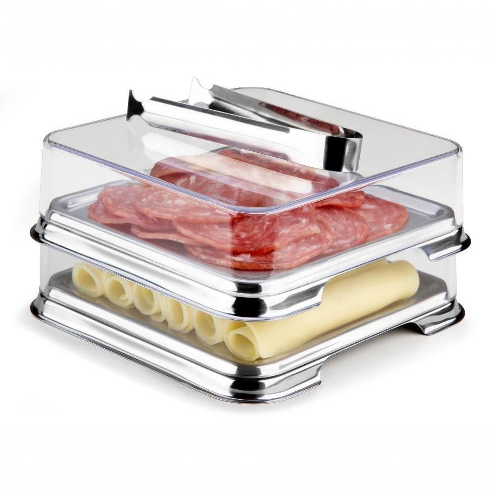 Porta Frios Duplo Inox Empilhável Com Pegador Pinça Kit Casa - 1