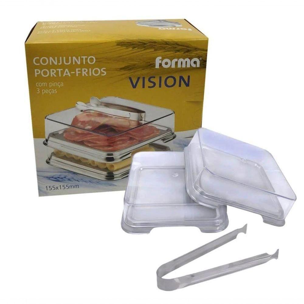 Porta Frios Duplo Inox Empilhável Com Pegador Pinça Kit Casa - 3