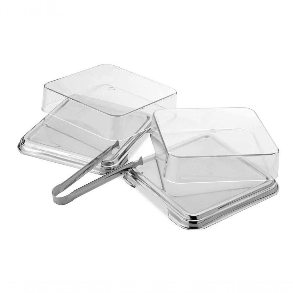 Porta Frios Duplo Inox Empilhável Com Pegador Pinça Kit Casa - 4