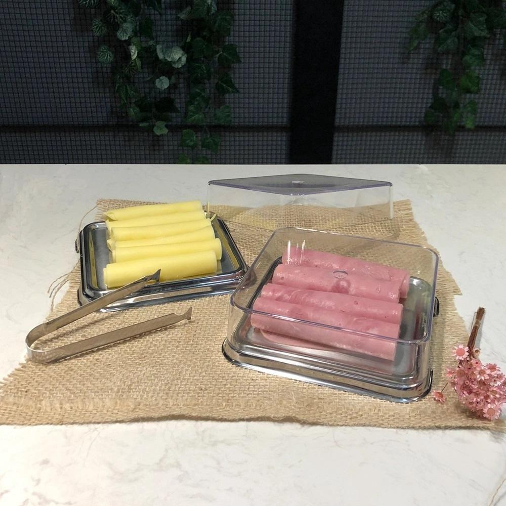 Porta Frios Duplo Inox Empilhável Com Pegador Pinça Kit Casa - 8