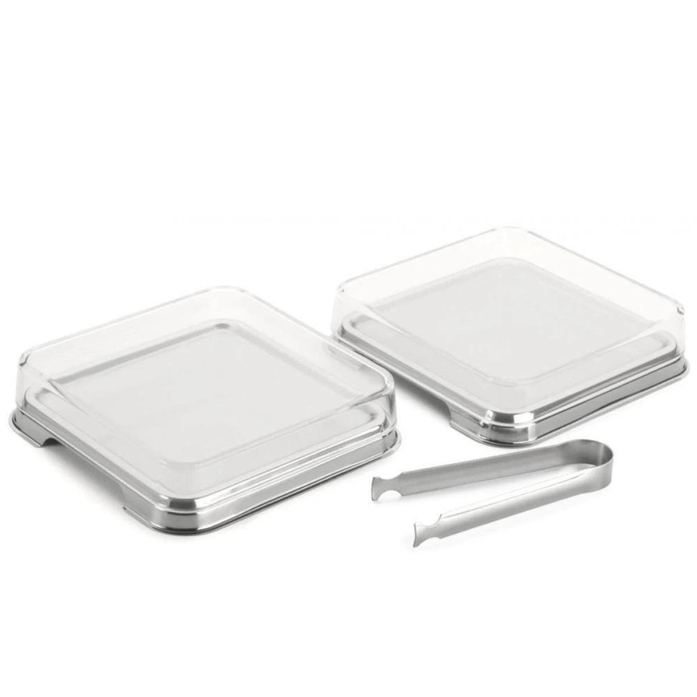 Porta Frios Duplo Inox Empilhável Com Pegador Pinça Kit Casa - 9