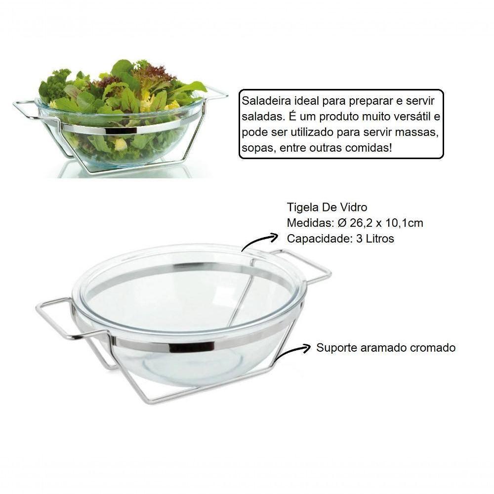 Saladeira De Vidro 3l Gourmet Luxo Com Suporte Massas Sopas - 2