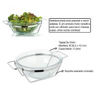 Saladeira De Vidro 3l Gourmet Luxo Com Suporte Massas Sopas - 2