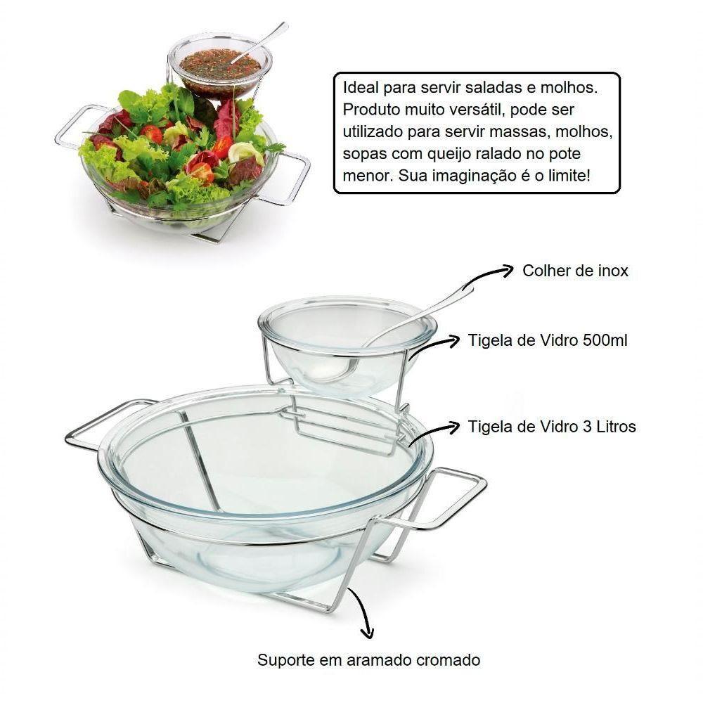 Saladeira Gourmet Com Dois Potes De Vidro Para Molho Massas - 3