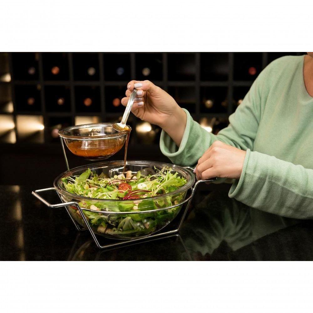 Saladeira Gourmet Com Dois Potes De Vidro Para Molho Massas - 4
