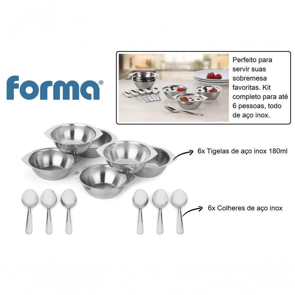 Conjunto Para Servir Sobremesa 6 Bowls Inox + 6 Colheres Inox Kit Completo Multiuso Entradas Sorvete - 2