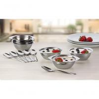 Conjunto Para Servir Sobremesa 6 Bowls Inox + 6 Colheres Inox Kit Completo Multiuso Entradas Sorvete - 3